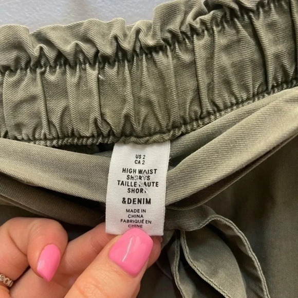 H&M High Waist Paper Bag Shorts Olive Green - Picture 5 of 13